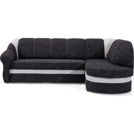 Canapé d'angle droit convertible BENANA 250 cm noir et blanc avec coffre