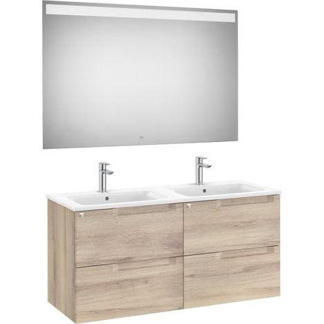 MUEBLE LAVABO DOBLE 1200MM ALEYDA 2 CAJONES + ESPEJO BEIGE MADERA