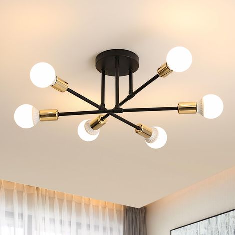 Lustre Plafonnier Moderne, Luminaire Salon Diamètre 52cm, Lustre Industriel Rétro 6 Têtes Lumineuses, Lampe de Plafond en Métal Noir pour Salon Chambre Cuisine (sans Ampoule) (1/5)
