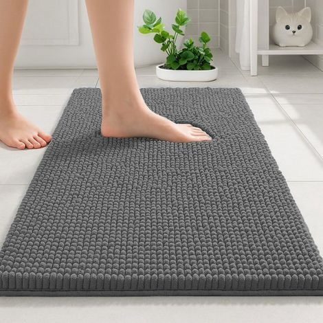 BelleRise - Plüsch-Badematte 50 x 80 cm, rutschfest und saugfähig (dunkelgrau) (1/5)