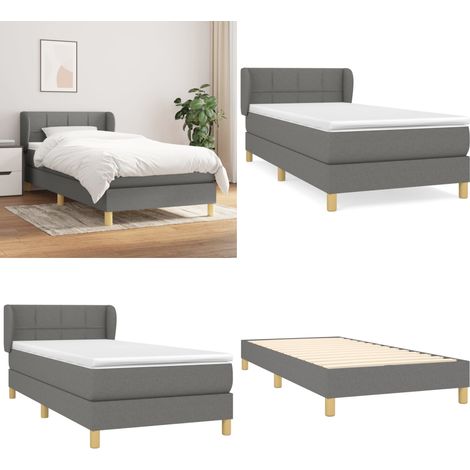 Sommier à lattes de lit avec matelas Gris foncé 80x200 cm Tissu - Lit Plateforme - Lit Tapissier - Lit Double - Matelas Ressorts Ensachés - Literie - Home & Living (1/5)