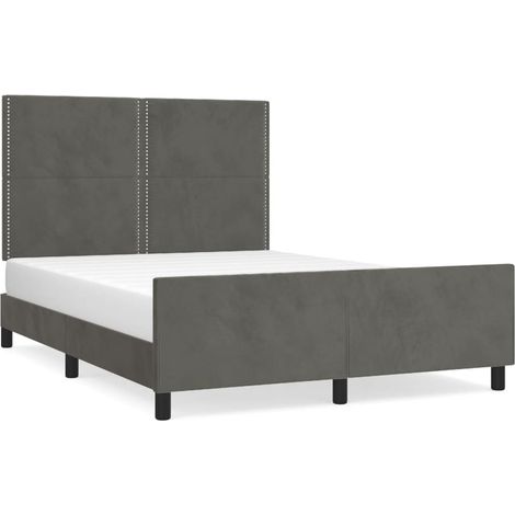 Lit double  Lit adulte  Cadre de lit sans matelas gris foncé 140x190 cm velours (1/5)