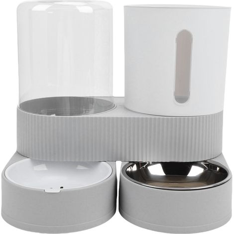 Mangeoire et distributeur d'eau 2 en 1 pour chat, fraîcheur longue durée, grande capacité, automatique pour animaux de compagnie, pour chats et chiens, gris (1/5)