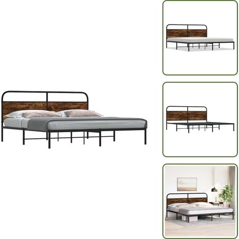 Cadre de lit en métal sans matelas chêne fumé 200x200 cm - Cadre De Lit - Cadres De Lit - Meuble De Chambre À Coucher - Lit (1/5)