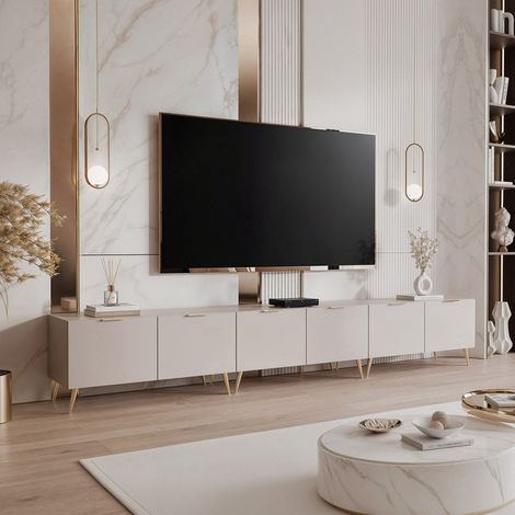 Meuble TV ANGEL - avec LED - 300x40x49 cm - 6 portes avec poignées - Cachemire (1/5)