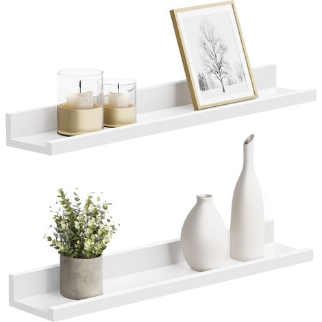 Étagère Murale Suspendue, Lot de 2, Décoration Salon, Longueur 60 cm, Tablette Flottante, pour Cadres Photo, Salon, Bureau, Salle de Bain, Cuisine, Blanc LWS60WT (1/5)