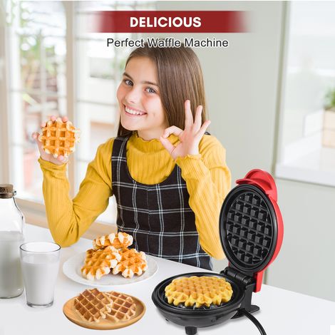 Mini-grill/gaufrier électrique rond multifonction pour sandwichs, œufs, paninis et pains, portable pour une utilisation intérieure et extérieure. (1/3)