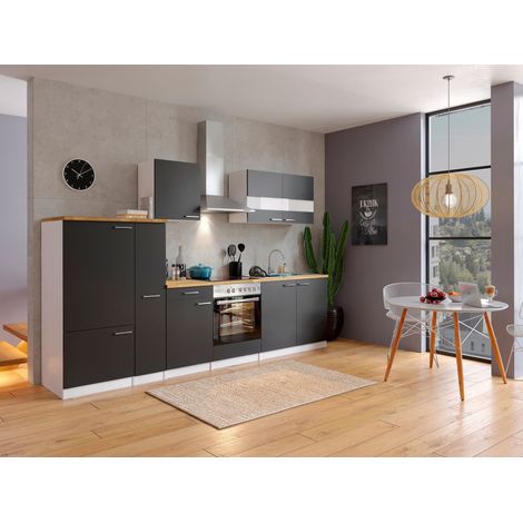 Cuisine Kitchenette Bloc cuisine intégrée Blanc Noir Malia 300 cm Respekta (1/4)