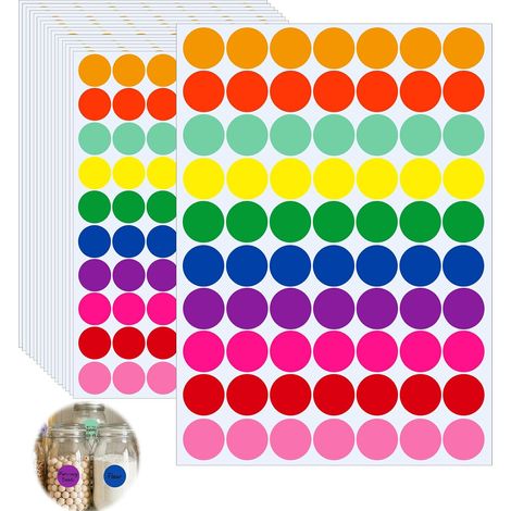 1400 Pièces 19mm Gommettes Rondes Autocollantes,10 Couleurs Diverses Codage Étiquettes, Gommettes Couleurs Rondes, Pastilles Autocollantes Waterproof pour Calendriers, École, Bureau, Maison (1/5)