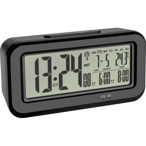 TFA Dostmann 60.2554.01 radiopiloté(e) Réveil noir Heures de réveil 2 grand écran (1/4)