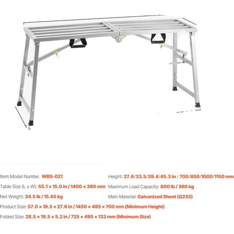 Échelle pliante, hauteur réglable, capacité de charge lourde, 70-115cm 800 lbs (1/2)