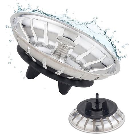 2 cestas coladoras，adecuadas para sifones de fregadero，cesta coladora de acero inoxidable para fregadero con junta de goma de tres patas (1/5)