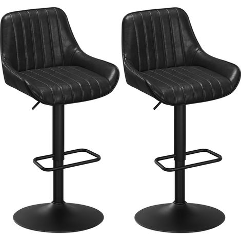WOLTU Lot de 2 Tabouret Bar en Faux Cuir Ciré, avec Accoudoirs et Dossier, Siège Rembourré, Réglable en Hauteur, Noir Pur (1/5)