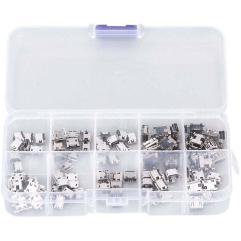 100 Pieces Micro Mini USB Female Plug Connector Micro USB Plugs USB Repair Replacement Adapter Assortment Set with Storage Box
