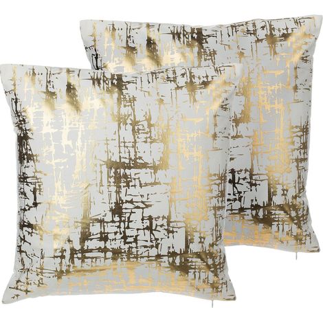 Set di 2 cuscini Decorativi Moderni Effetto Crackle Dorato 45 x 45 cm Gardenia
