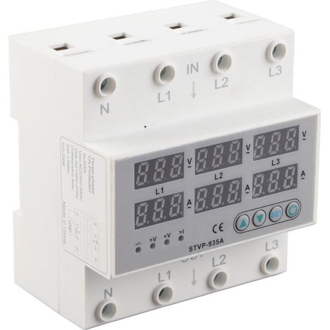 Protection contre les surtensions et les surintensités réglables, triphasée, avec affichage numérique et réarmement automatique, relais de protection contre les surtensions 220-380 V CA, 63 A (1-63 A) (1/5)