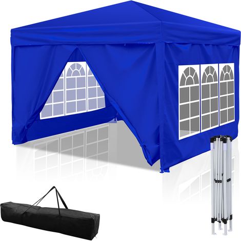 Wolketon Pavillon mit 4 Seitenteilen, 3x3m Faltpavillon Gartenpavillon höhenverstellbar, mit Tragetasche, wasserfest stabil UV-Schutz, Pop Up Partyzelt Outdoor,  Blau