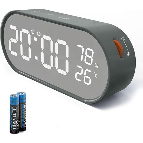 Digitaler Wecker mit großem Touchscreen-LED-Display, 2 Alarme (12/24 Stunden), Schlummerfunktion/einstellbare Helligkeit, Luftfeuchtigkeits- und Temperaturüberwachung für Morgen und Nacht, Batterie- o (1/5)