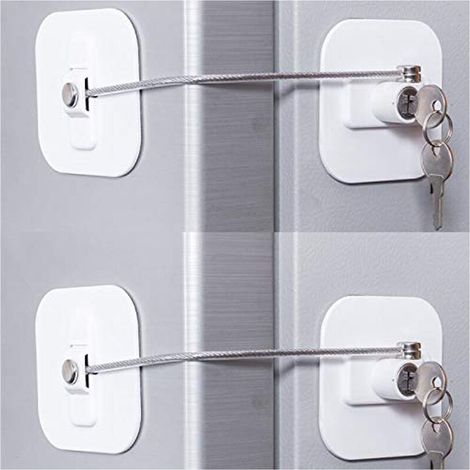 Verrou de réfrigérateur, mini-verrou de réfrigérateur avec clé pour adultes, verrou de réfrigérateur, porte de placard (lot de 2 blancs)