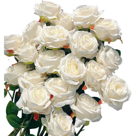 12 roses artificielles, aspect réaliste, couleurs éclatantes, résistantes à la lumière, roses artificielles, bouquet, décoration de mariage (1/5)