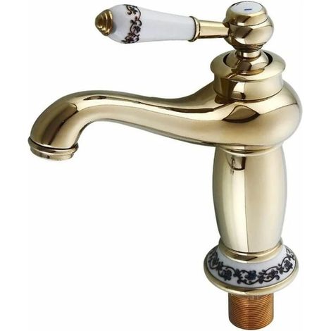 Robinet mitigeur monocommande en laiton plaqué or pour lavabo de salle de bain et cuisine, robinet vintage poli avec cartouche en céramique (1/5)