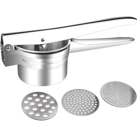 Presse Purée - Acier Inoxydable - 9,3 cm - Pour Pommes De Terre Fruits Légumes Aliments Bébés - 3 Disques Interchangeables - 1 Pièce (1/5)