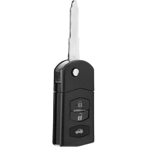 Schlüsselanhänger-Hülle. Fernbedienungs-Hülle. 3-Tasten-Auto-Fernbedienungs-Hülle aus ABS und Metall, faltbare Klapphülle für MAZDA 2 3 5 6 RX8 MX5 (Schwarz) (1/4)