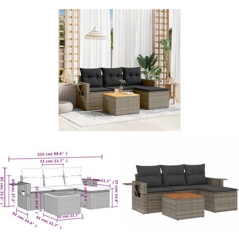 5-tlg. Garten-Sofagarnitur mit Kissen Grau Poly Rattan - Gartenmöbel Set - PE-Rattan Möbel - Outdoor Lounge - Esszimmergarnitur - Balkonmöbel - Home & Living (1/3)