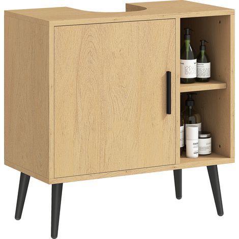 Meuble sous lavabo chêne 60x30x59,5cm salle de bain porte fermeture progressive étagère réglable