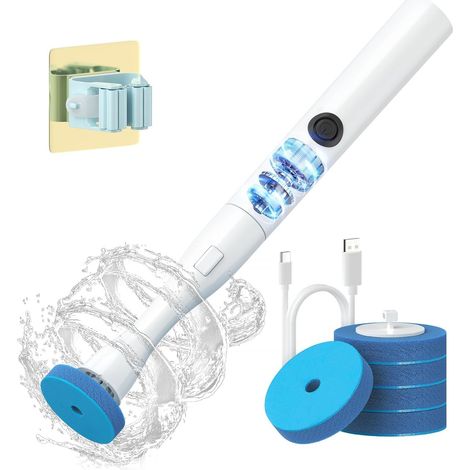 Brosse de toilette électrique mains libres avec recharges jetables et support. Nettoyage en profondeur sans effort et sans se baisser, idéale pour les seniors, les personnes âgées et les foyers actifs (1/5)