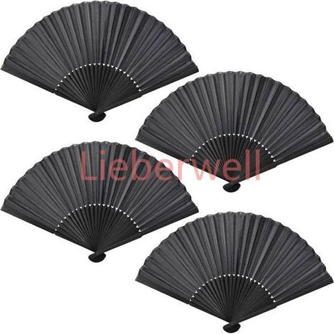 4-Piece Portable Folding Fans, Bamboo, Black, for Wedding, Performance, Dance, Home Decor, Party (1/4)