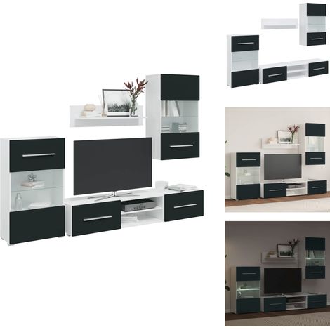 Meubles TV 5 pcs avec lumière LED indigo mat bois d'ingénierie - Meuble TV Avec Rangement - Meubles TV Avec Rangement - Meuble TV - Meuble Mural Multimédia (1/5)