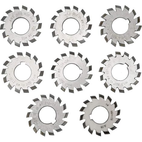 8 Pièces Coupe Engrenage M1.5 Module 20 Degrés Fraise Module Acier HSS Outil de Fraisage Industriel pour Métal Mécanique (1/5)