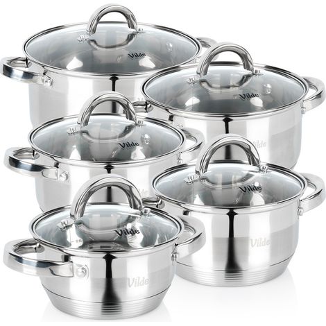 Set di pentole in acciaio inox con coperchi in vetro 1 / 1,75 / 2,5 / 3,4 / 5,8 l 5 pz. (1/5)