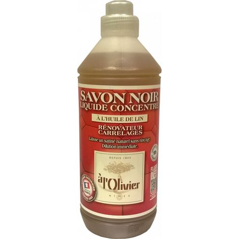 Savon noir à l'huile de lin 1L – Nettoie et protège tous les sols – Aspect satiné naturel – Pour carrelage, faïence, marbre, plastique