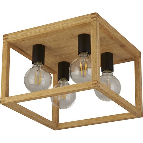 Plafoniera Contemporanea Square Legno Marrone Nero 4 Luci E27 (1/5)