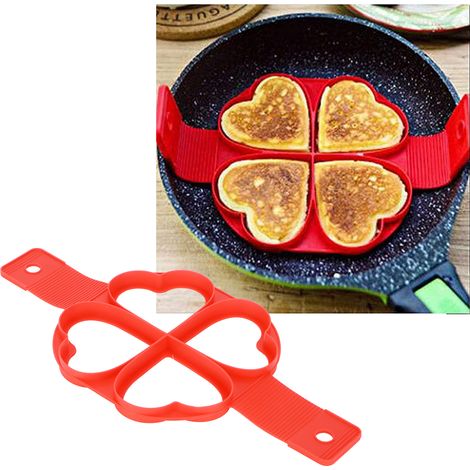 Moule en silicone pour pancakes et oeufs - Set de 4 moules rectangulaires - Moule à pancakes réutilisable, non-adhérent et facile à nettoyer - Matériau silicone flexible, couleur rouge (1/5)