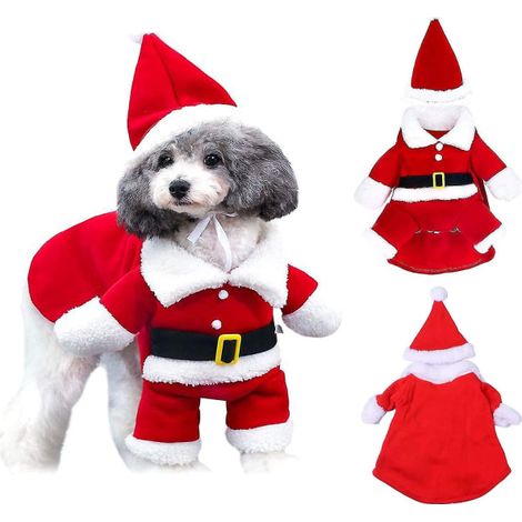 Costume de Noël pour chien et chat, tenue de Père Noël pour animaux, vêtement de fête pour petit chien et chaton, taille L, déguisement festif rouge avec bonnet (1/5)