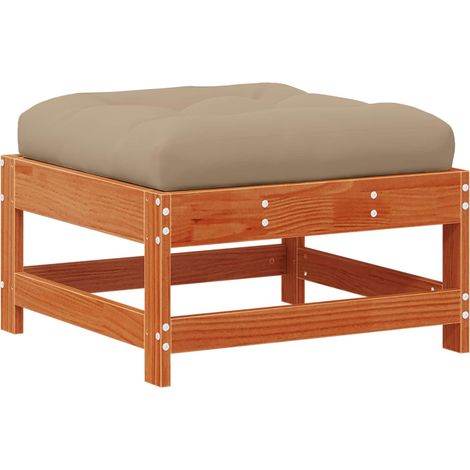Garden Footrest with Cushion Solid Pine Wood Wax Brown vidaXL