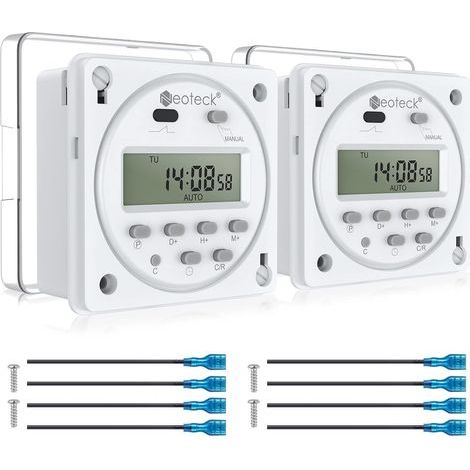 2pcs 12V 16A Prise Programmateur Digital à 16 Programmes Horloge Programmable Minuteur Prise Electrique LCD Affichage Numérique Antivol avec Boîtier Étanche/Ensemble de Borniers de Connexion (1/5)