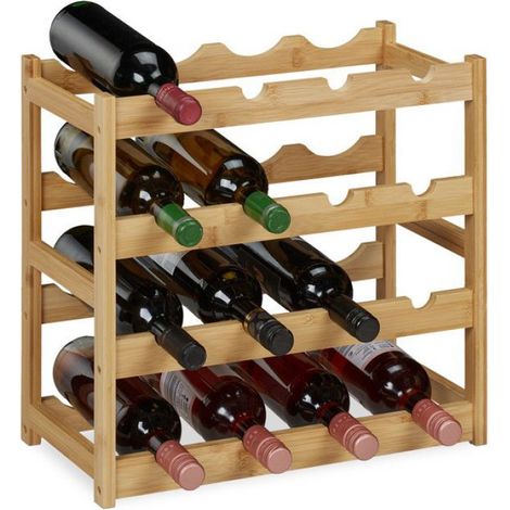 Casier À Vin - 16 Bouteilles - 4 Étages - Dimensions 42,5 x 45 x 23,5 Cm - Bambou Naturel - Pour Cuisine Ou Bar (1/5)