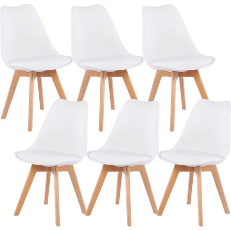 Lot de 6 chaises au design Scandinave contemporain pour salle à manger - Blanc