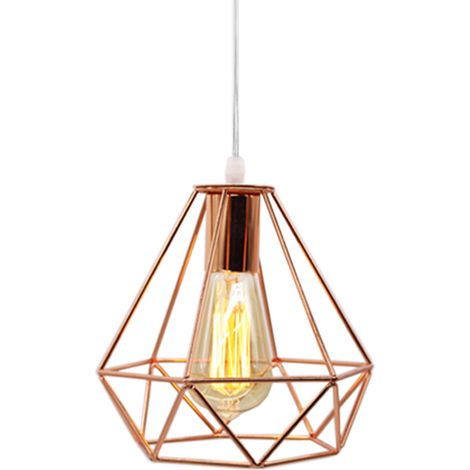 Pendelleuchte Vintage Retro Metall Kronleuchter im Ø20cm Diamant-form, Antik Industrielle Hängelampe mit Käfig E27 Fassung Rosegold 1PCS