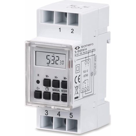 SONERO Digitale Zeitschaltuhr S-DOTH10, 3500 W, DIN-Schiene, weiß