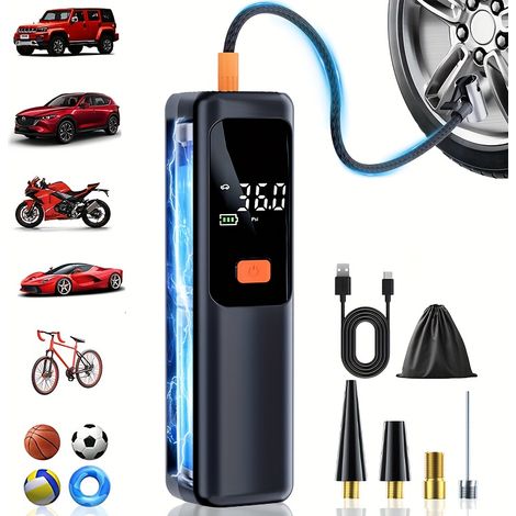 Pompe à pneus sans fil portable pour véhicules, compresseur d'air compact et puissant sans fil, mini pompe de voiture avec manomètre numérique (FMY) (1/5)