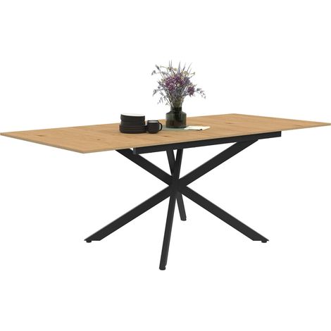 Idmarket – Table à manger extensible rectangle 6-10 personnes – Bois et métal noir – Longueur 160-200 cm – Style industriel chic (1/5)