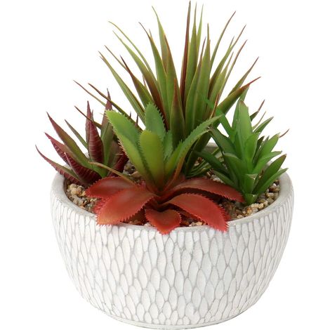 Plante succulente artificielle d'intérieur - Arrangement de plantes succulentes - Décoration de table - Salon - Succulentes dans un pot de ciment - Hauteur : 16 cm (1/5)