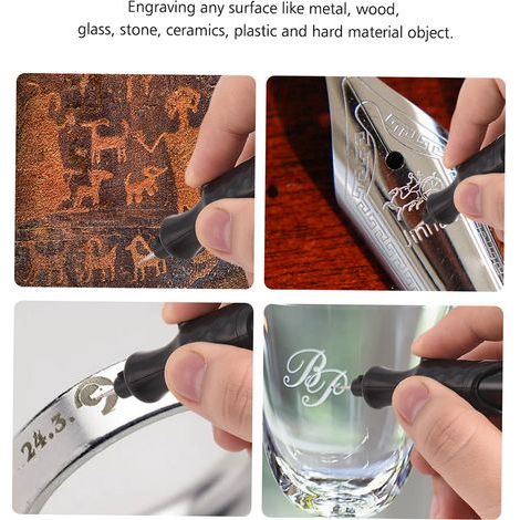 Stylo de micro-gravure électrique, mini-graveur sans fil, kit de gravure DIY avec embout diamant de rechange pour bijoux, métal, verre, plastique, bois, céramique et pierre. (1/5)