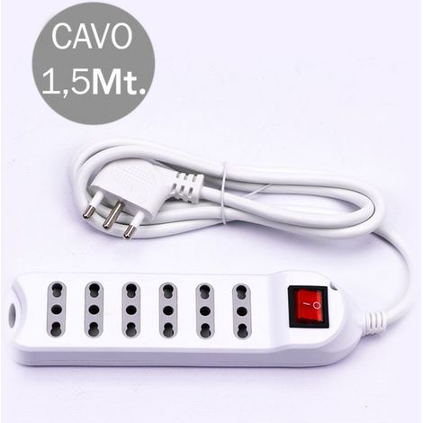 Multienchufe con interruptor luminoso 6 enchufes 10/16 de bipass con soporte de pared blanco 8742 (1/2)