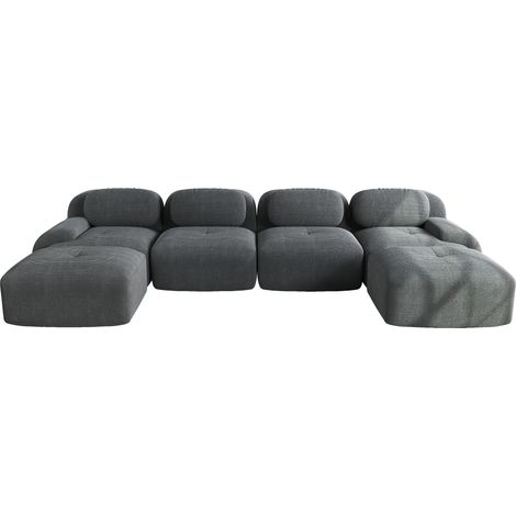 ELVMI Canapé Modulaire d'Angle sans Montage, Design Ergonomique et Accoudoirs Courbés, en Velours Côtelé Gris (1/5)